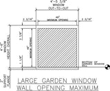 Technical drawing of a Janco Garden Window wall opening with measurements.