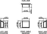 Technical drawings of a Janco Garden Window with dimensions labeled on a white background
