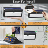 Step-by-step guide on installing a solar light with measurements and installation instructions.