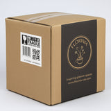 Cardboard box with Florinia branding and a fragile label on a white background 5-Piece White Plastic Planter Pot Set – Modern Round Design