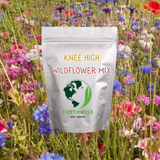 Knee High Wildflower Mix package with Earthwise Seed Company logo against a wildflower background