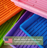 1020 Seed Starting Trays - Colored with a text overlay about U.S. manufacturing.