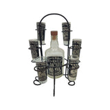 Mexican Tequila Decanter Set | Handmade Metal Holder