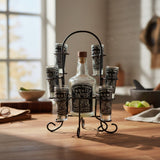 Mexican Tequila Decanter Set | Handmade Metal Holder