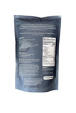 Back view of a blue snack bag with nutrition facts label on a white background