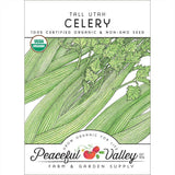 Peaceful Valley Tall Utah Celery seed packet with organic certification logo