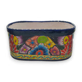 Oval Blue Rim Talavera Planter | Handmade Mexican Pot
