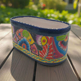 Oval Blue Rim Talavera Planter | Handmade Mexican Pot