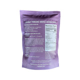 Purple package with text and nutrition facts on a white background