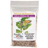 Package of Peaceful Valley Farm & Garden Supply California Wildflower Mix with a butterfly illustration on a white background.