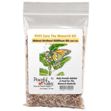Bag of Peaceful Valley Farm & Garden Supply butterfly seed mix with a butterfly illustration on a white background