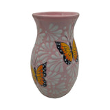 Pink & White Talavera Vase | Monarch Butterfly Motif