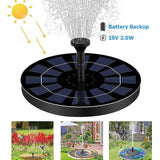 Solar water fountain with battery backup on a white background