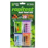 Luster Leaf Rapitest Soil Test Kit packaging with soil test cards on a green leafy background