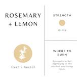 Rosemary and Lemon product label with branding and usage information.