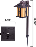 Solar-powered outdoor lamp with dimensions displayed on a white background
