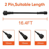 Solar Extension Cable 5m16.4 Feet Extender Wires Cords Two Core with Plug Waterproof IP65 for Solar Flood Lights Solar Street Lights