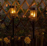 Solar Flickering Candle Lantern Outdoor Garden Stake Lights (2Pack, Black)