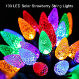 Solar String Strawberry Lights Outdoor 100 LED 40Ft Multi-Color Christmas Fairy Lights with 8 Lighting Modes, Waterproof