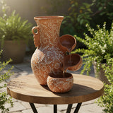 Talavera Ceramic Fountain | Brown & White Relief Design