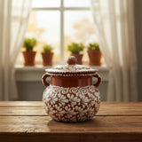 Talavera Frijolero Bean Pot with Lid | Fully Glazed Floral Design
