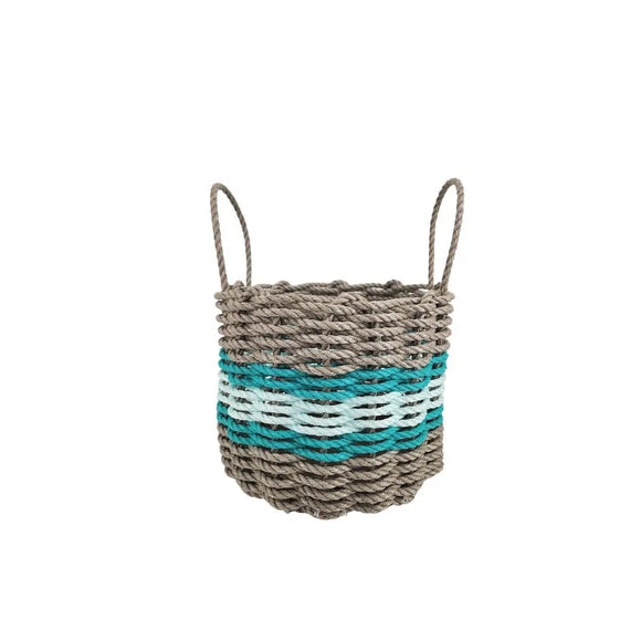 Lobster Rope Basket Tan and Seafoam, Teal Accents - FREE SHIPPING