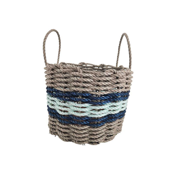 Lobster Rope Basket Tan and Seafoam, Navy Accents - FREE SHIPPING
