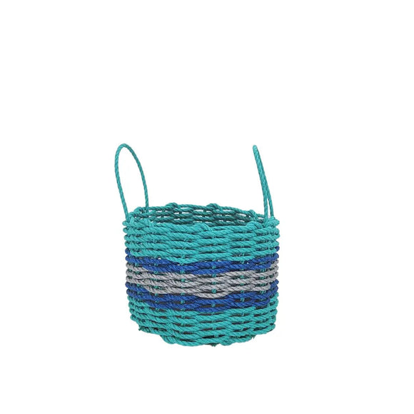 Authentic Maine Lobster Rope Storage Basket Teal and Light Gray with Blue Accents - FREE SHIPPING