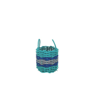 Authentic Maine Lobster Rope Storage Basket Teal and Light Gray with Blue Accents - FREE SHIPPING