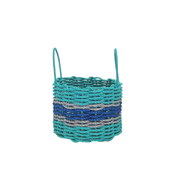 Authentic Maine Lobster Rope Storage Basket Teal and Blue with Light Gray Accents - FREE SHIPPING