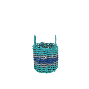 Authentic Maine Lobster Rope Storage Basket Teal and Blue with Light Gray Accents - FREE SHIPPING