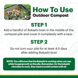 Instructions on how to use outdoor compost with a graphic of a compost pile.