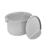 Gray plastic container with a lid on a white background
