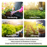 Collage of gardening, lawn care, hydroponics, and farming activities with text about benefits.