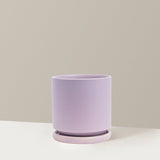 Lavender ceramic planter on a light gray background
