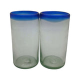Mexican Blue Rim Tumbler | Hand-Blown Clear Glassware