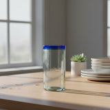 Mexican Blue Rim Tumbler | Hand-Blown Clear Glassware