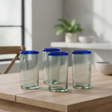 Mexican Blue Rim Tumbler | Hand-Blown Clear Glassware