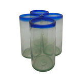 Mexican Blue Rim Tumbler | Hand-Blown Clear Glassware