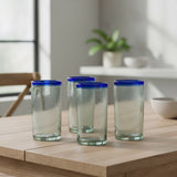 Mexican Blue Rim Tumbler | Hand-Blown Clear Glassware
