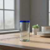Mexican Blue Rim Tumbler | Hand-Blown Clear Glassware
