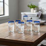 Mexican Blue Rim Tumbler | Hand-Blown Clear Glassware