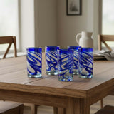 Hand-Blown Mexican Drinking Glass | Blue Swirl Design