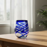 Mexican Stemless Wine Glass | Hand-Blown Blue Swirl