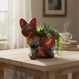 Handmade Cat Planter | Hand Painted Cat Talavera Artwork (Medium Size)