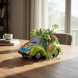 Colorful Hand-Painted Talavera Car Planter | Small Ceramic Car Statue