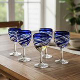 Hand-Blown Mexican Wine Glass | Cobalt Blue Swirl Goblet