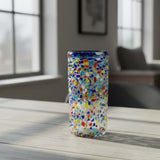 Blue Rim Confetti Pebbled Glass | Hand-Blown Mexican Tumbler