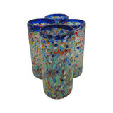 Blue Rim Confetti Pebbled Glass | Hand-Blown Mexican Tumbler