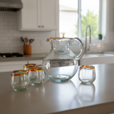 Mexican Hand Blown Glass Pitcher | Confetti Rim